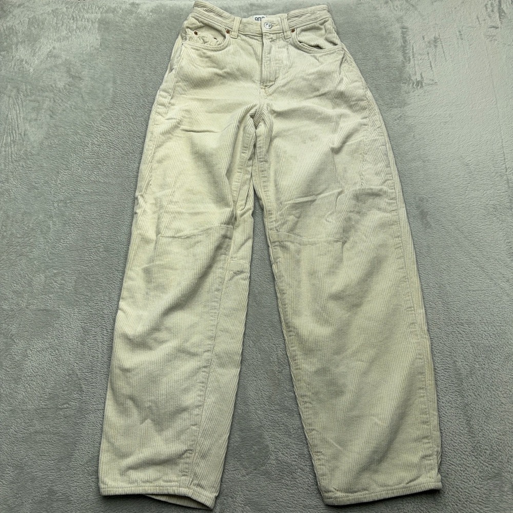 BDG Corduroy Pants Womens 25 Cream Logan Wide Leg Cinch Back High Waist Cream